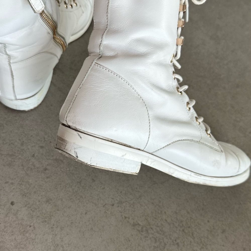 Chanel White Leather Lace-Up Boots - Picture 6 of 8